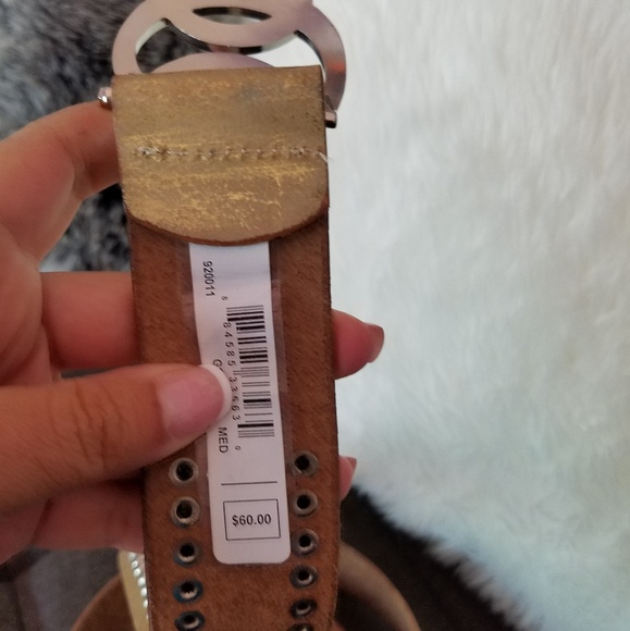 GUESS Genuine Leather Metallic Rhinestone Logo Buckle Two Tone Belt RARE - NWT main image 7